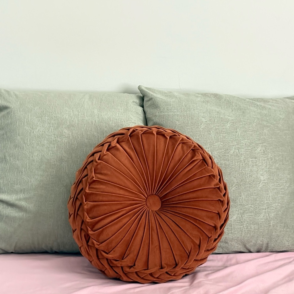Round Brown and Sage green Decorative Pillow